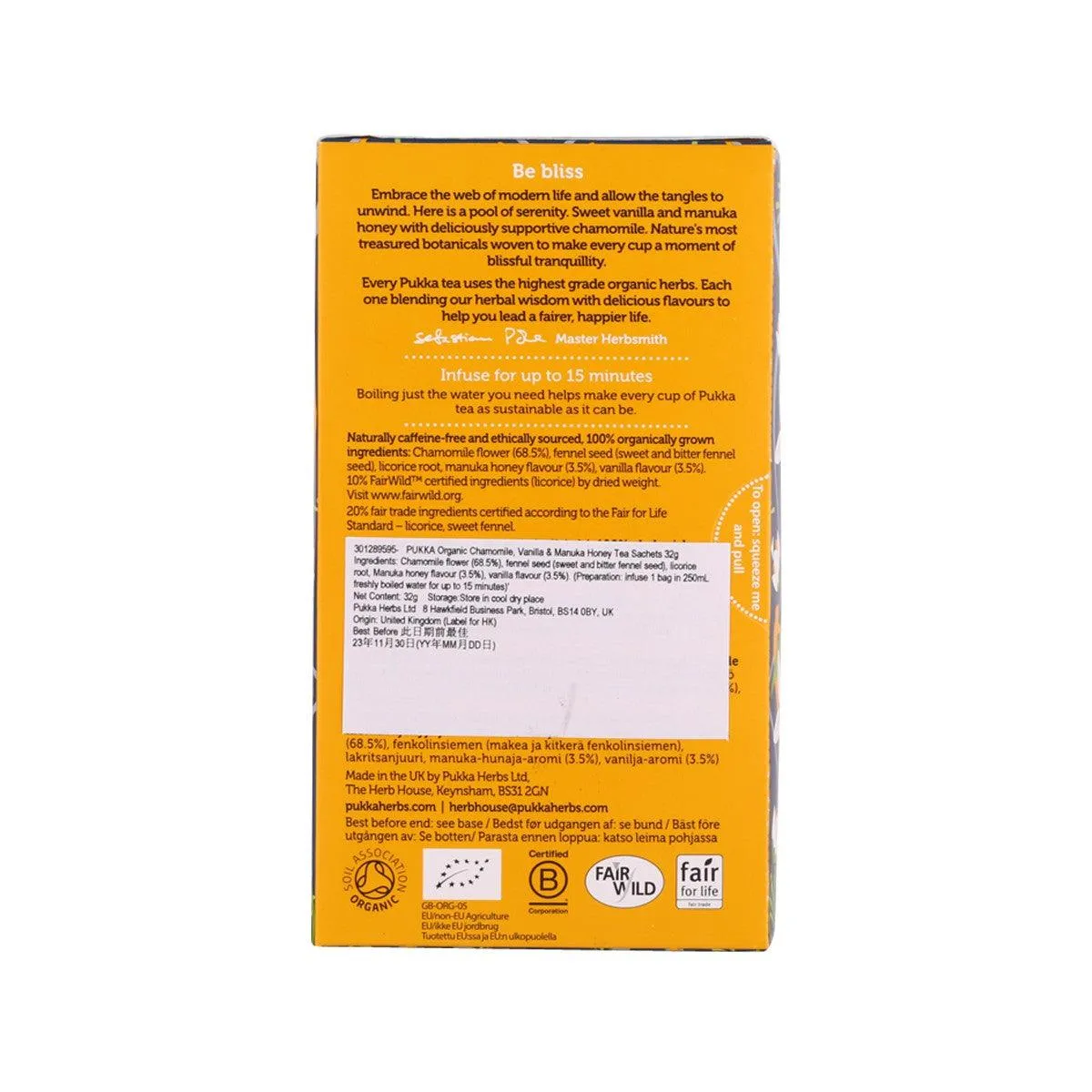 PUKKA Organic Chamomile, Vanilla & Manuka Honey Tea Sachets  (32g)