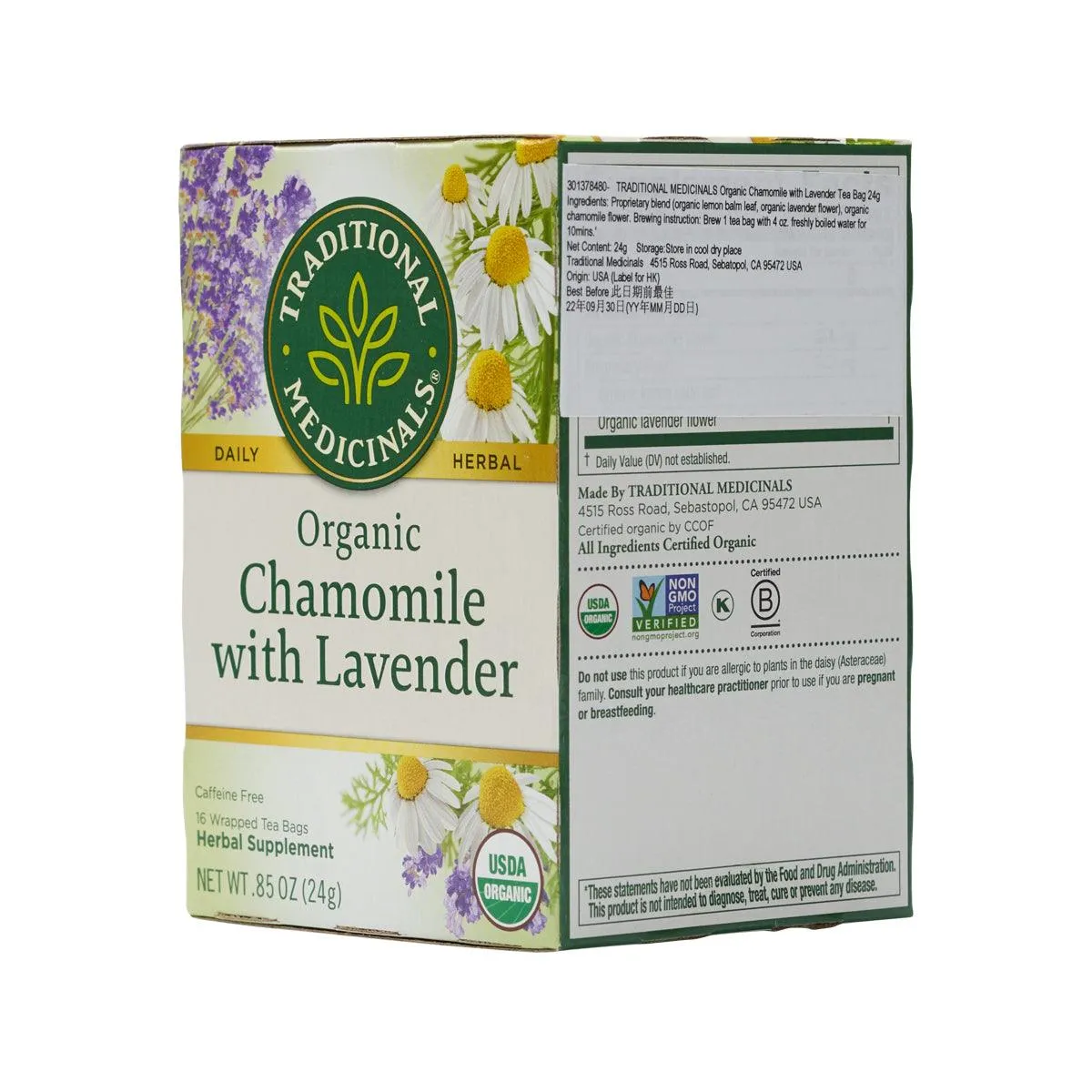 TRADITIONAL MEDICINALS Organic Chamomile & Lavender Tea Bags  (24g)
